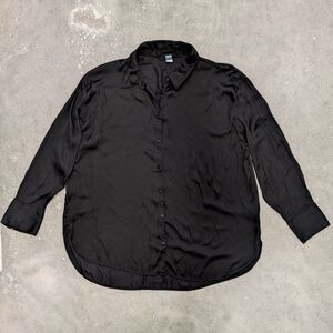 Old Navy Black and Silky Oversized Button Up Blouse